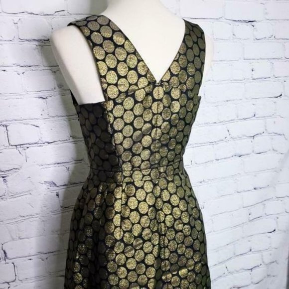 NWT J Crew Black Gold Metallic Polka Dot Dress, 2 - Picture 5 of 9